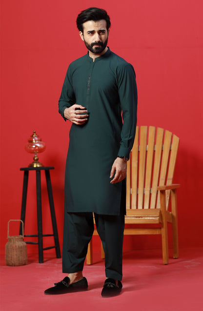 Gul Ahmad Prime Suiting (Bottle Green)