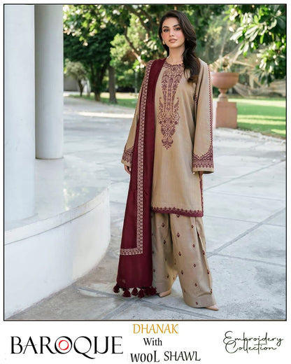 Baroque Embroidered Dhanak with wool shawl