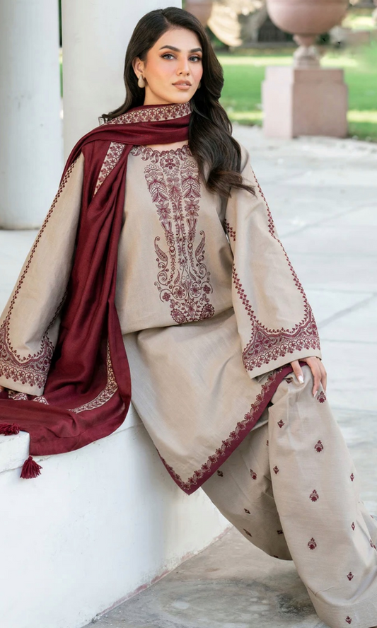 Baroque Embroidered Dhanak with wool shawl